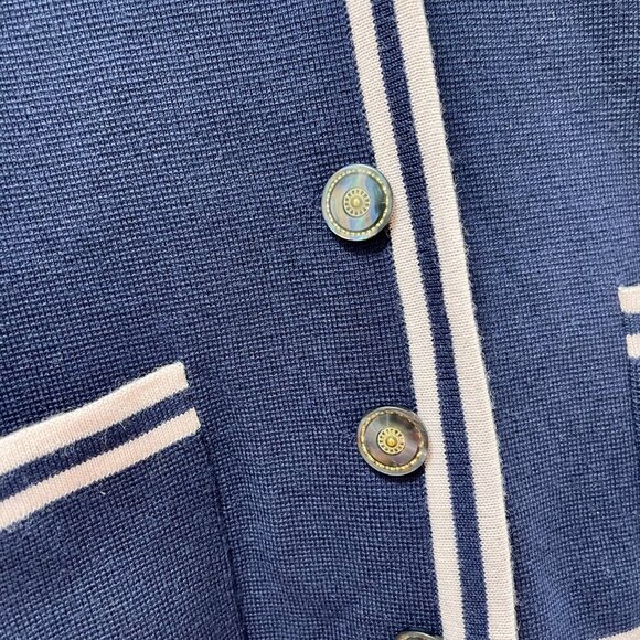 Vintage Preppy Contrast Knit Cardigan Jacket Navy Pink - M - Picture 6 of 12